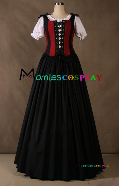 Gothic Lolita Vintage Ruffles Frill Strappy Short Puff Sleeves Floor Length Dress