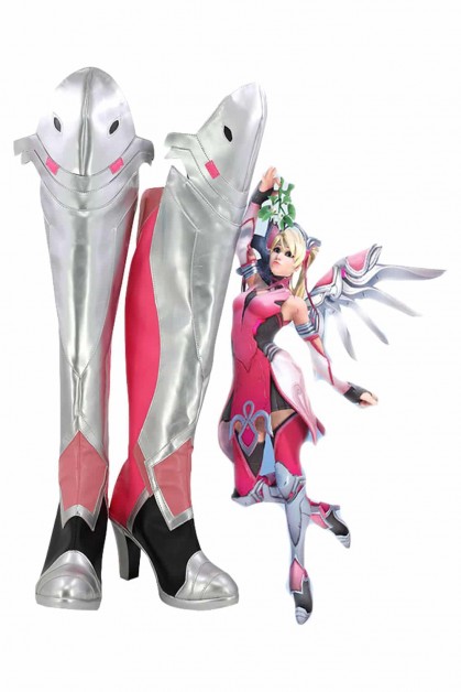 Overwatch Mercy Angela Ziegler Pink Mercy Skin Cosplay Shoes Boots