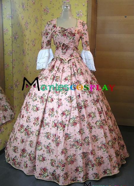 Southern Belle Country Lolita Pagoda Sleeves Lace Flower Printed Frill U Neck Ball Gown Dress