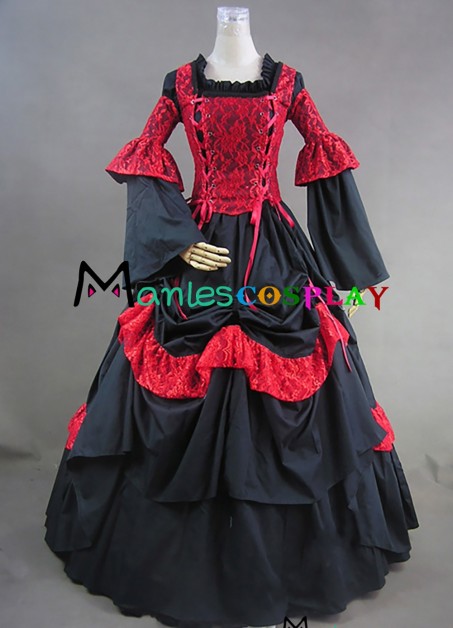 Gothic Lolita Classic Ruffles Lace Frilled Wedding Formal Ball Gown Dress 