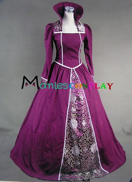 Medieval Court Lolita Vintage Floral Lace Frilled Floor Length Dress