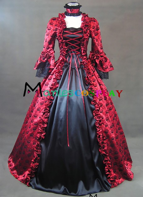 Gorgeous Herrlich Gothic Lolita U Neck Strappy Floral Printed Ruffles Frill Brocaded Ball Gown Fancy Dress