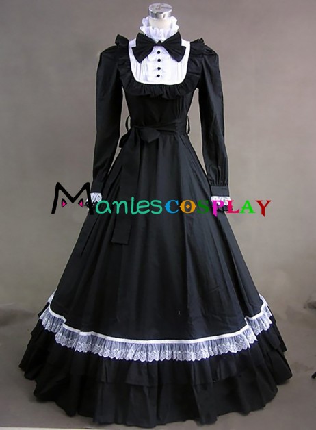 Southern Belle Sweet Lolita Turtle Neck Long Sleeves Ruffles Lace Floor Length Maid Dress