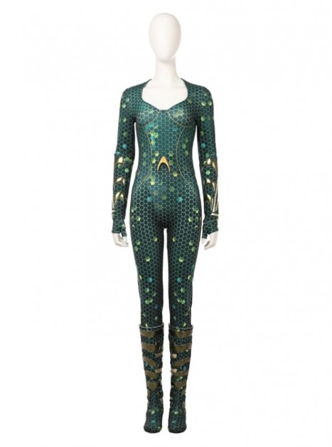 Aquaman Mera Green Scale Print Battle Cosplay Costume Full Set