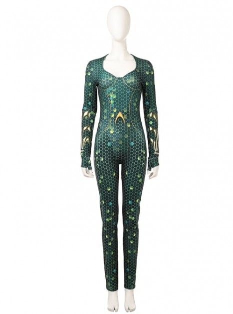 Aquaman Mera Green Scale Print Battle Cosplay Costume Green Body