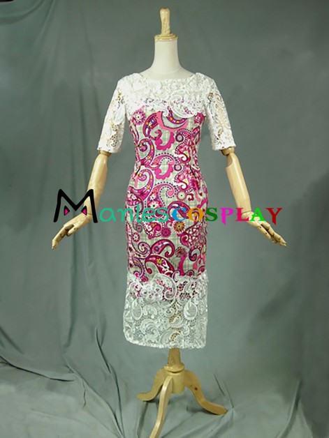 Edwardian Gothic Lolita Lace Floral Printed Short Sleeves Dress