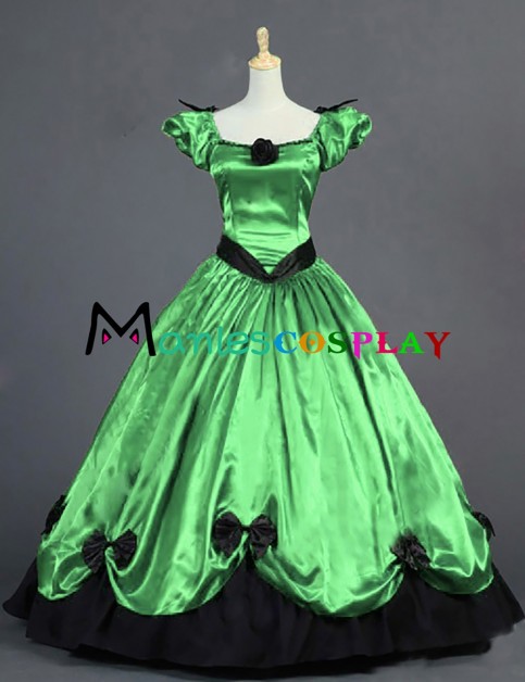 Vintage Gothic Lolita Victorian Puff Short Sleeves Ruffles Bow-tie Ball Gown Dress