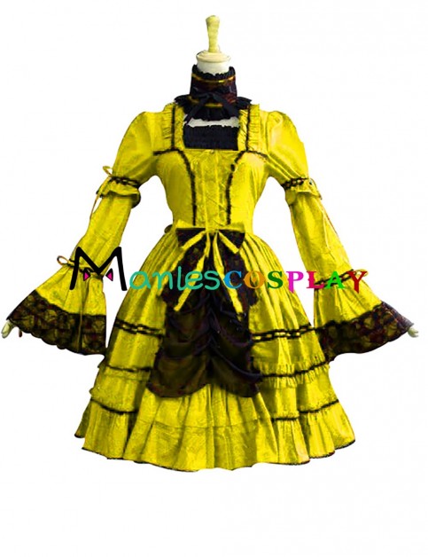 Gothic Lolita Punk Ruffles U Neck Pagoda Sleeves Frill Lace Floral Strappy Dress