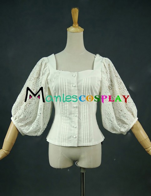 Sweet Dolly U Neck Puff Sleeves Floral Lace Blouse Shirt