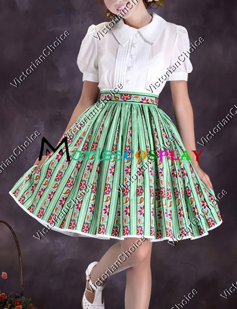 Lolita 1950's Retro Vintage Style Ruffles Floral Printed Blouse Skirt Outfit