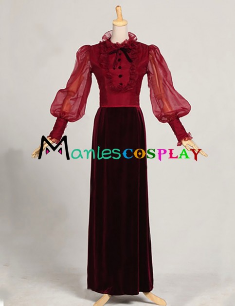 Romantic Romantik Blouse Lace Ruffles Puff Sleeves Velvet Stage Dress