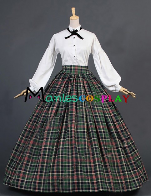 Elegant Gothic Classic Lolita Scottish Skirt Tarten Shirt Day Floor Length Dress