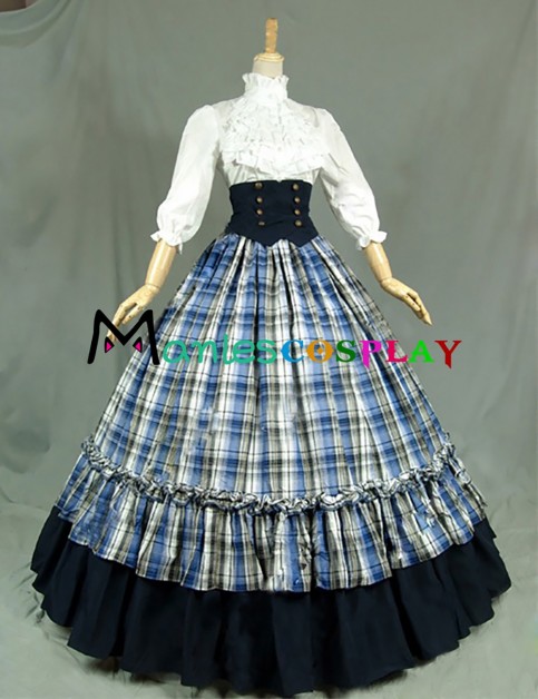 Gothic Lolita Gorgeous Herrlich Floral Turtle Neck Plaid Patchwork Layered Ball Gown Dress