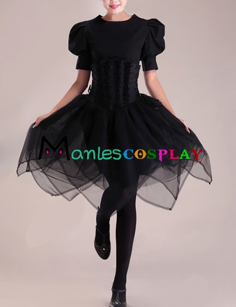 Gothic Victorian Steampunk Retro Inspired Fairy Corset Black Tutu Dress