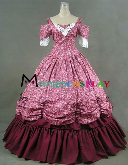 Sweet Dolly Lolita Slash Neck Lace Ruffles Floral Printed Ball Gown Dress