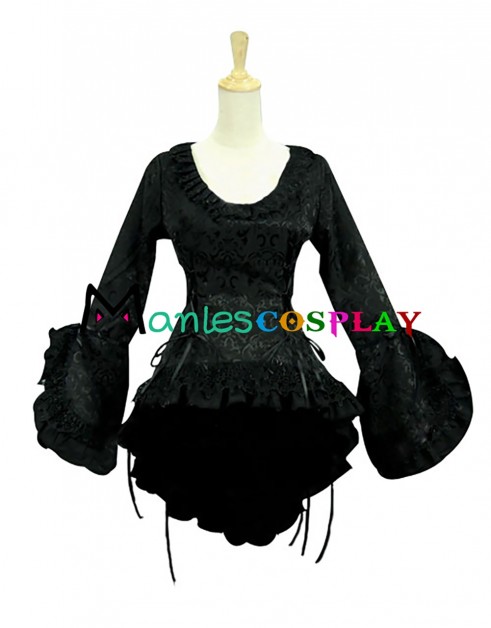 Victorian Vintage Lolita Punk U Neck Puff Sleeves Strappy Floral Ruffles Lace Shirt