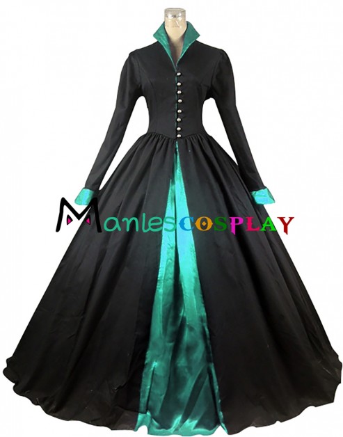 Civil War Lolita Reenactment Retro Button Frilled Brocaded Formal Ball Gown Dress