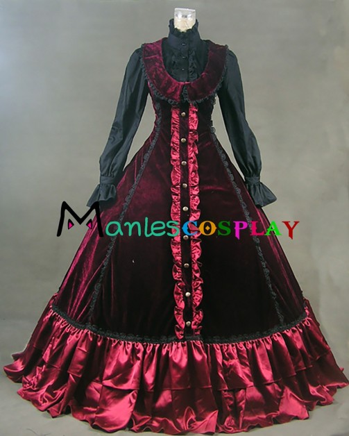 Punk Country Lolita Retro Dolly Collar Lace Frilled Tiered Maid Ball Gown Dress