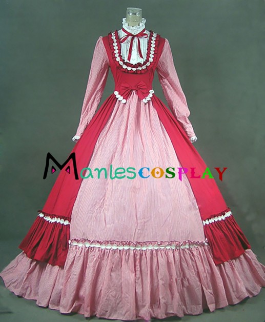 Southern Belle Lolita Turtle Neck Color Collision Ruffles Lace Tiered Floor Length Fancy Dress