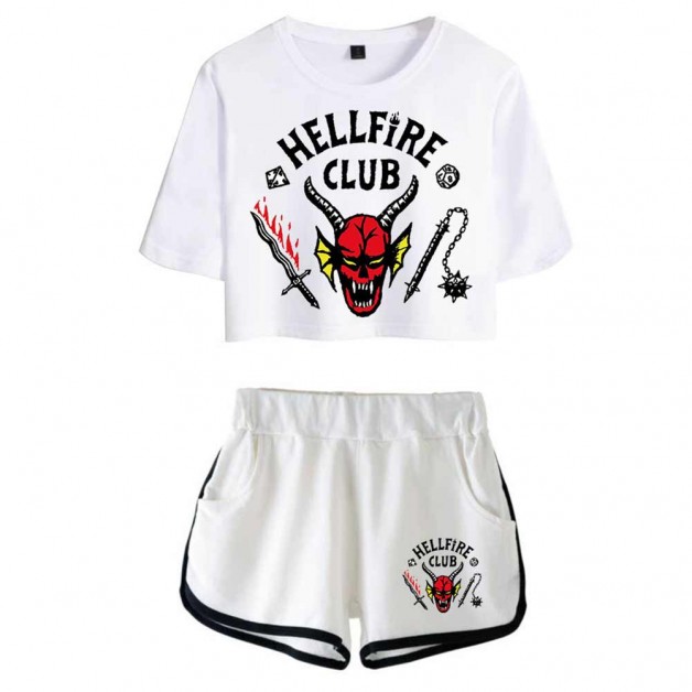 Stranger Things 4 Hellfire Club Cospaly Costume Crop Top Shorts Set
