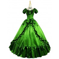 Civil War Lolita Sweet Spaghetti Strap Halter Puff Short Sleeves Ruffles Lace Ball Gown Dress