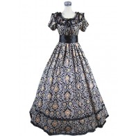 Edwardian Reenactment Round Neck Flower Printed Ruffles Lace Lolita Dress