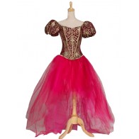 Fairy Tale Cute Princess Slash Neck Short Puff Sleeves Strappy Floral Printed Dress 