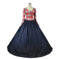 Southern Belle Gothic Lolita U Neck Long Sleeves Plaid Patchwork Floor Length Dress