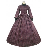 Classic Klassiker Retro Lolita Turtle Neck Plaid Patchwork Frill Lace Long Sleeves Ball Gown Dress