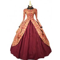 Gorgeous Herrlich Classic Turtle Neck Long Sleeves Flower Print Asymmetry Tiered Brocaded Ball Gown Dress