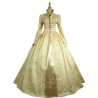 Gorgeous Herrlich Elegant Turtle Neck Floral Printed Long Sleeves Frill Floor Length Brocaded Dress