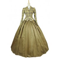 Victorian Vintage Jacket Skirt Tartan Ruffled Ball Gown Dress 