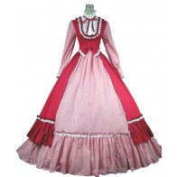 Southern Belle Lolita Turtle Neck Color Collision Ruffles Lace Tiered Floor Length Fancy Dress