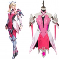 Overwatch Mercy Angela Ziegler Outfit Pink Mercy Skin Costume