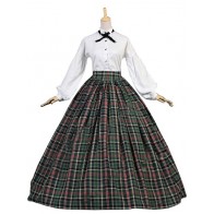 Elegant Gothic Classic Lolita Scottish Skirt Tarten Shirt Day Floor Length Dress