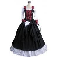 Civil War Lolita Vintage Tartan Lace-up Puff Sleeves Ball Gown Dress