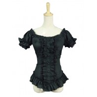 Southern Belle Gothic Lolita Ruffles Lace Slash Neck Short Sleeves Shirt