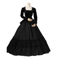 Gorgeous Herrlich Edwardian U Neck Velvet Long Sleeves Frill Lace Ball Gown Dress 