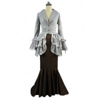 Edwardian Asymmetrical Victorian Blouse Skirt Ruffles Lace Frill Fishtail Dress 