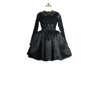 Victorian Gothic Lolita Lace Long Sleeves Frill Ruffles Tutu Dress