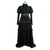 Edwardian Vintage Lolita Turtle Neck Puff Sleeves Ruffles Lace Dress