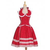 1950s Romantic Chic Halterneck Tartan Patterned Lace Dolly Collar Dress