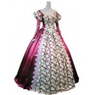 Gorgeous Herrlich Victorian Slash Neck U Neck Long Sleeves Flower Printed Brocaded Ball Gown Dress