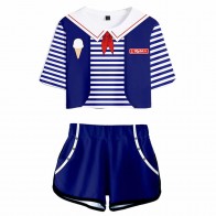 Stranger Things Season 3 Robin Cosplay Costume Crop Top T-shirt Shorts Set
