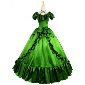 Civil War Lolita Sweet Spaghetti Strap Halter Puff Short Sleeves Ruffles Lace Ball Gown Dress