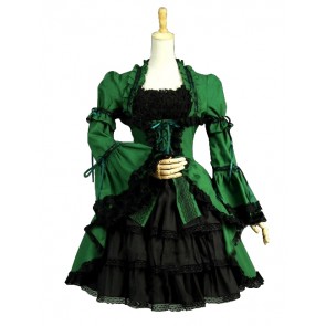 Classical Gothic Punk Gothic Lolita Ruffles Neck Pagoda Sleeves Tiered Falbala Dress