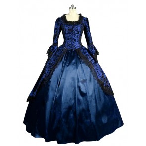 Marie Antoinette Herrlich U Neck Floral Printed Ruffles Lace Brocaded Falbala Ball Gown Dress