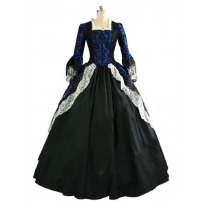 Marie Antoinette Gothic Lolita Ruffles Lace Puff Sleeves U Neck Floral Printed Tiered Brocaded Ball Gown Dress
