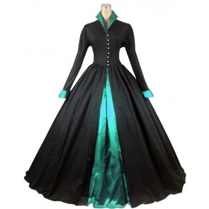 Civil War Lolita Reenactment Retro Button Frilled Brocaded Formal Ball Gown Dress