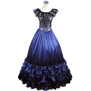 Edwardian Punk Lolita Sweet Dolly Collar Floral Printed Armelloses Kleid Lace Ruffles Ball Gown Dress